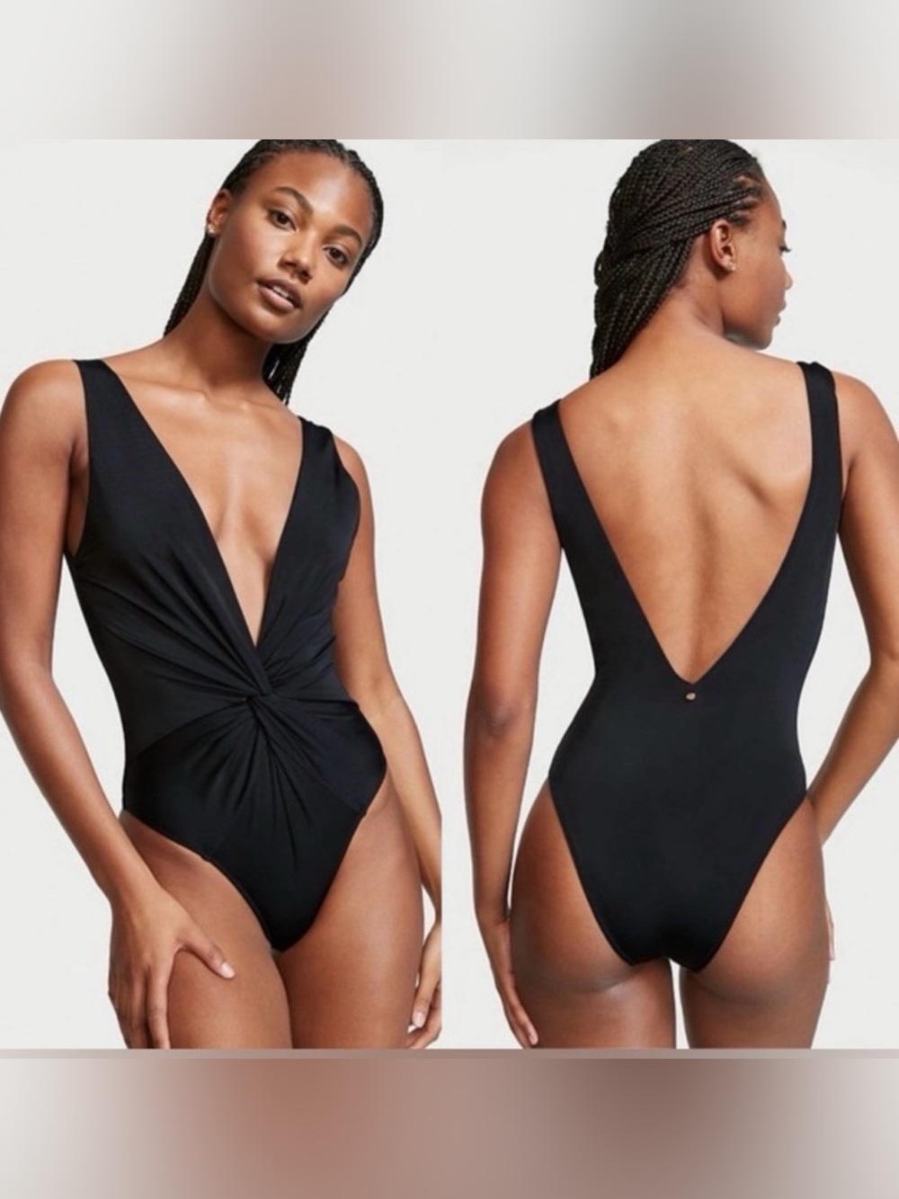 Victoria's Secret Black Twist Plunge One-Piece Swimsuit Women’s size Small 4 6